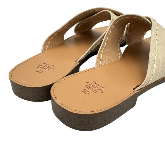 Oasis Society Neutral Cream Vegan Faux Leather Criss Cross Strappy Slide Sandals - Picture 10 of 12